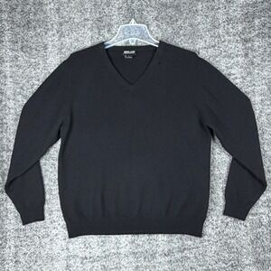 Kirkland Signature Men's Size L Black 100% Cashmere V-Neck Sweater 2-Ply Knit